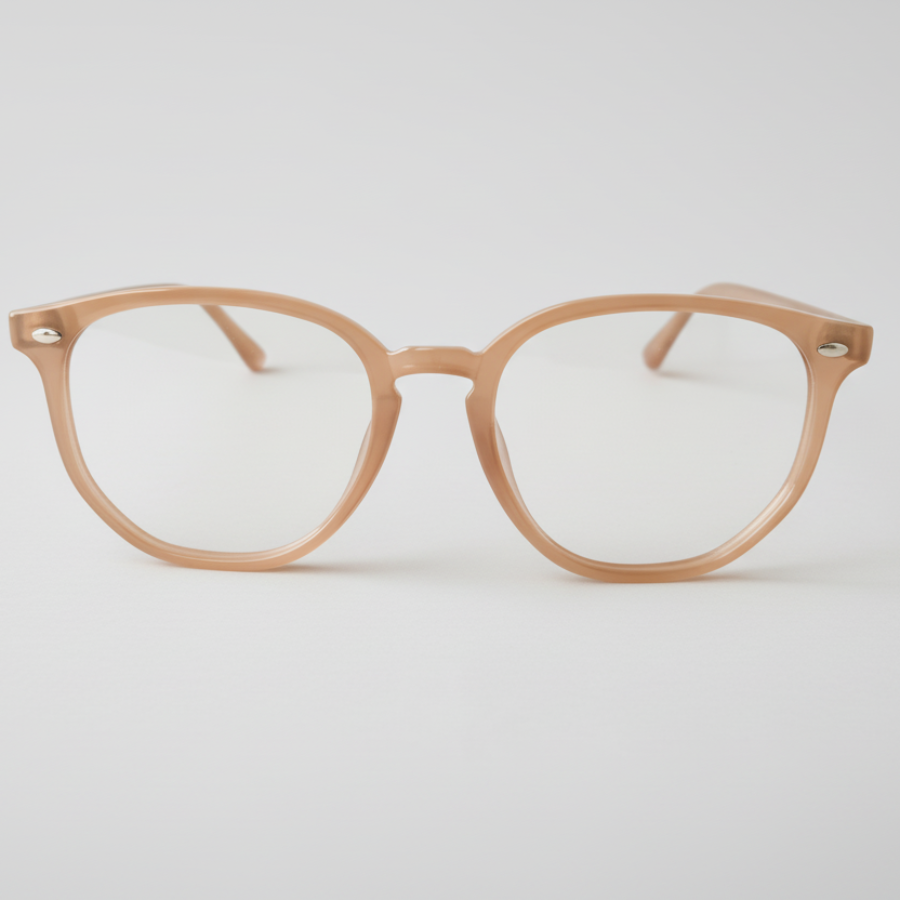 Beige glasses front view with light background